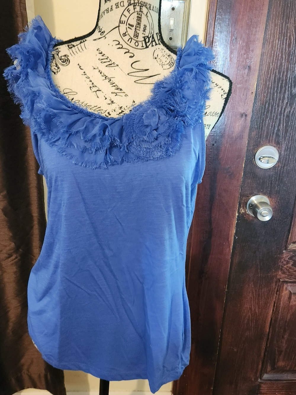 Cato Royal Blue Ruffle Neck Tank Top Large